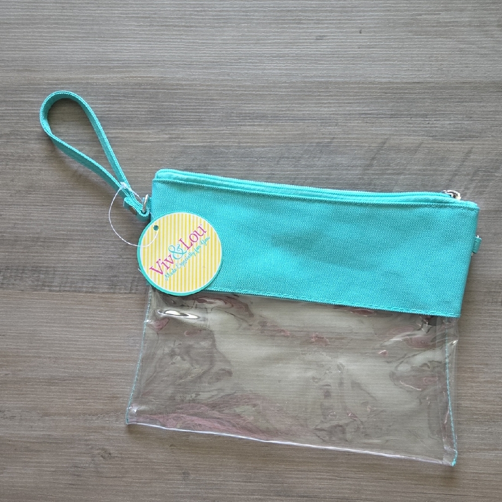 Turquoise and Clear Wristlet Pouch